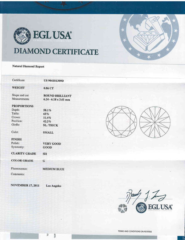 EGL Certification for Round Diamond