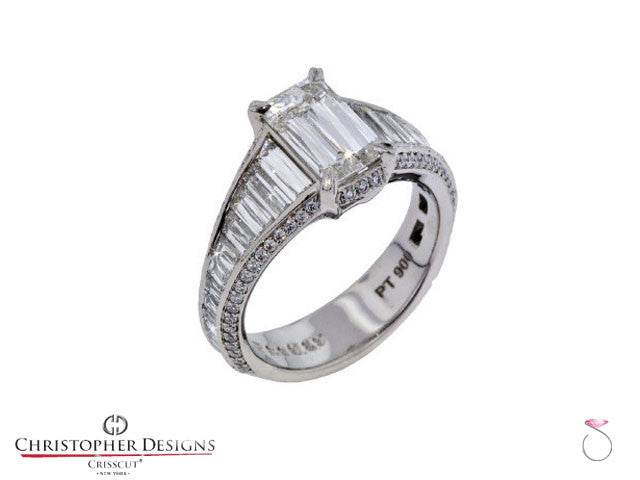 Christopher Designs Emeral Cut Platinum Engagement Ring