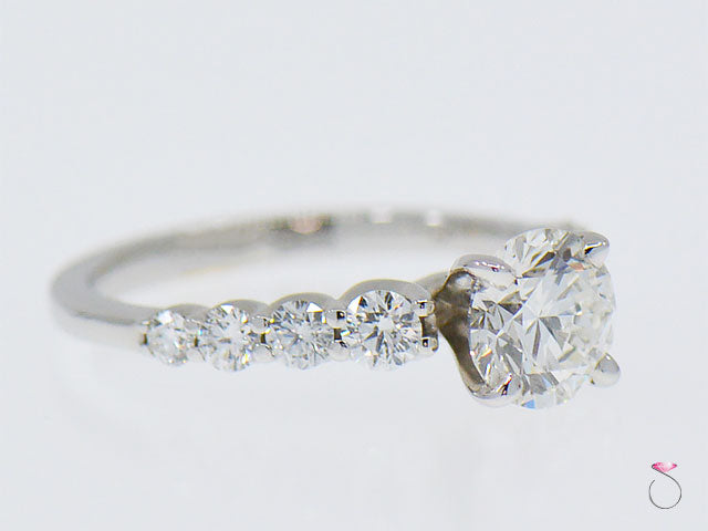 0.92 ct. H, VS1 Round Diamond Solitaire Engagement Ring with 0.41 ct. Accent Diamonds, GIA