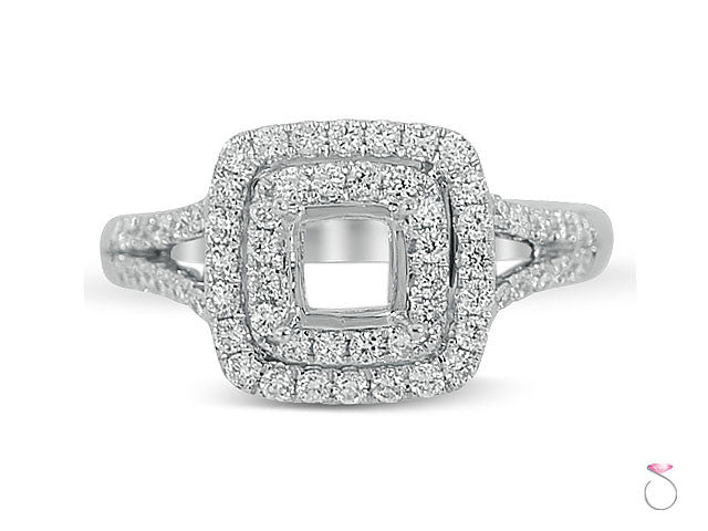 Diamond 0.53ct Cushion Double Halo Engagement Ring Setting in 18K