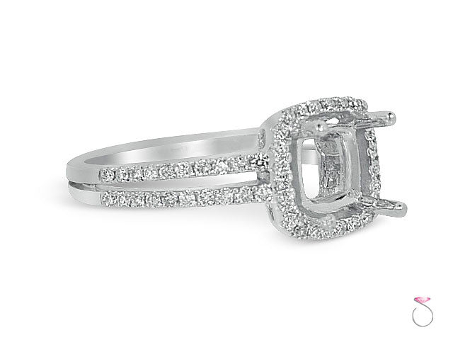 Diamond Cushion Halo Engagement Ring Setting in 18K