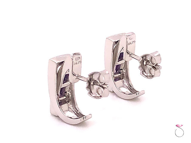 White Gold Diamond Earrings,Guy Laroche Amethyst Designer 18K Huggie Earrings