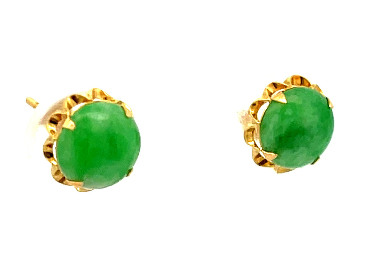 Round Jade Stud Earrings in 14K Yellow Gold SOLITAIRE JEWELERS