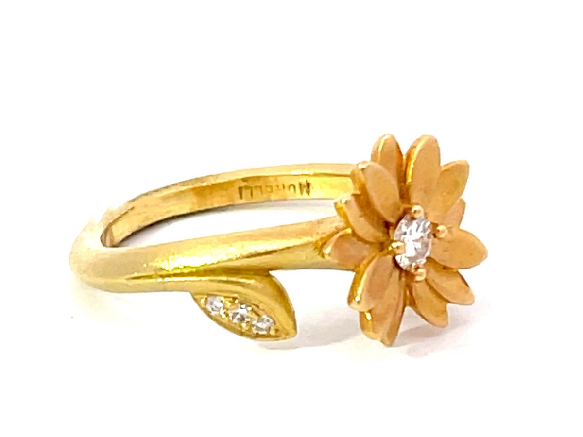 Diamond Daisy Flower Matte Ring in 18k Yellow Gold – SOLITAIRE JEWELERS