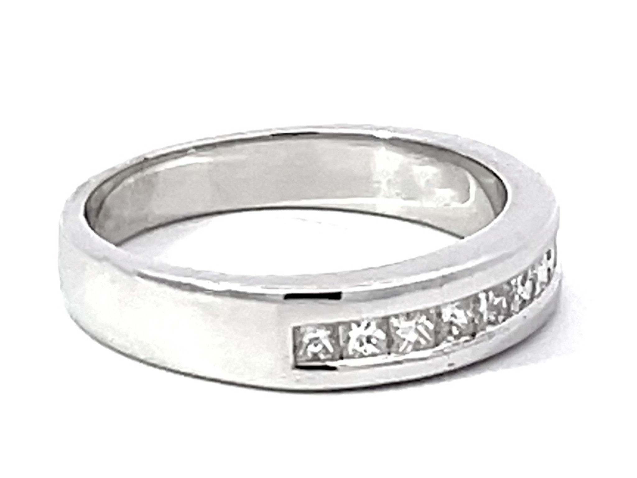Princess Cut Diamond Band Ring Solid 14K White Gold