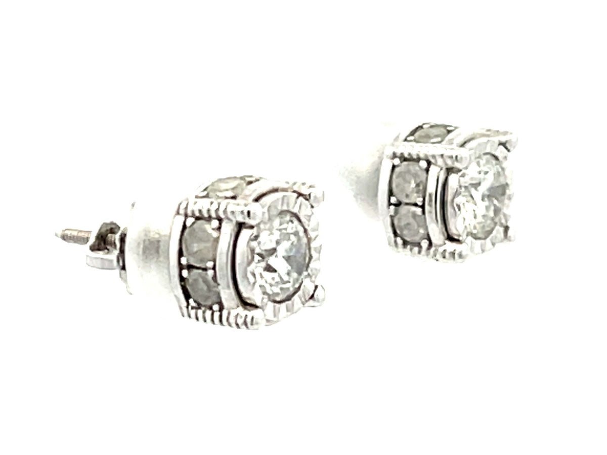 Shop White Gold Fluted Bezel Diamond Stud Earrings SOLITAIRE JEWELERS