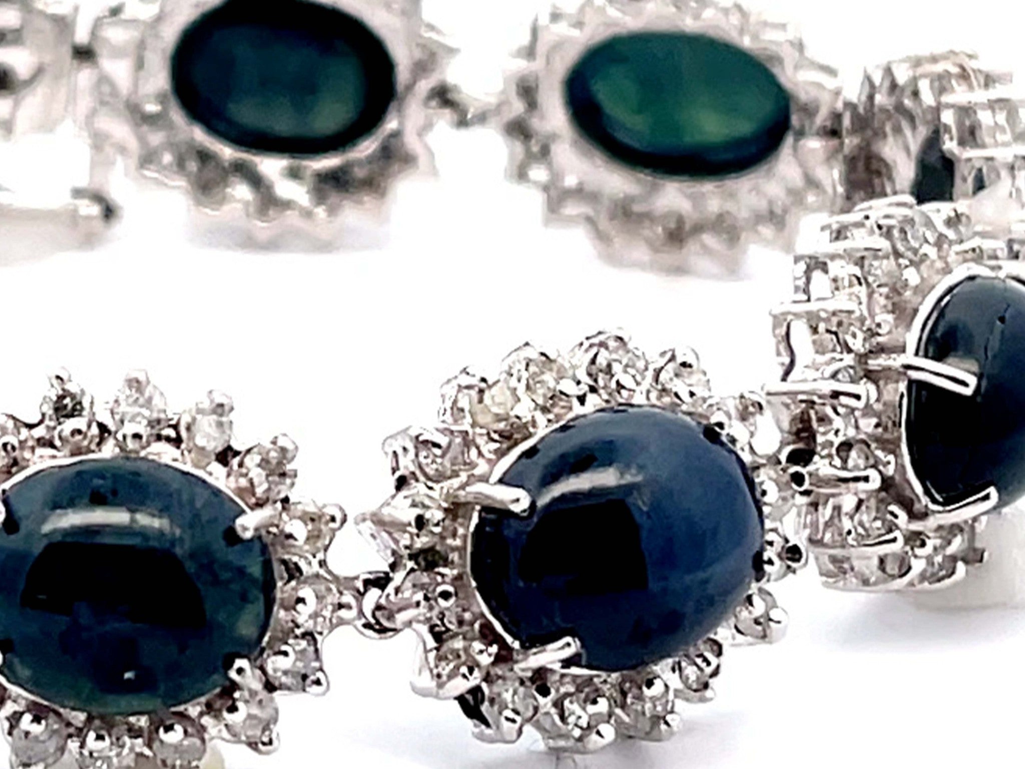 Blue Star Sapphire Diamond Statement Bracelet in 14k White Gold