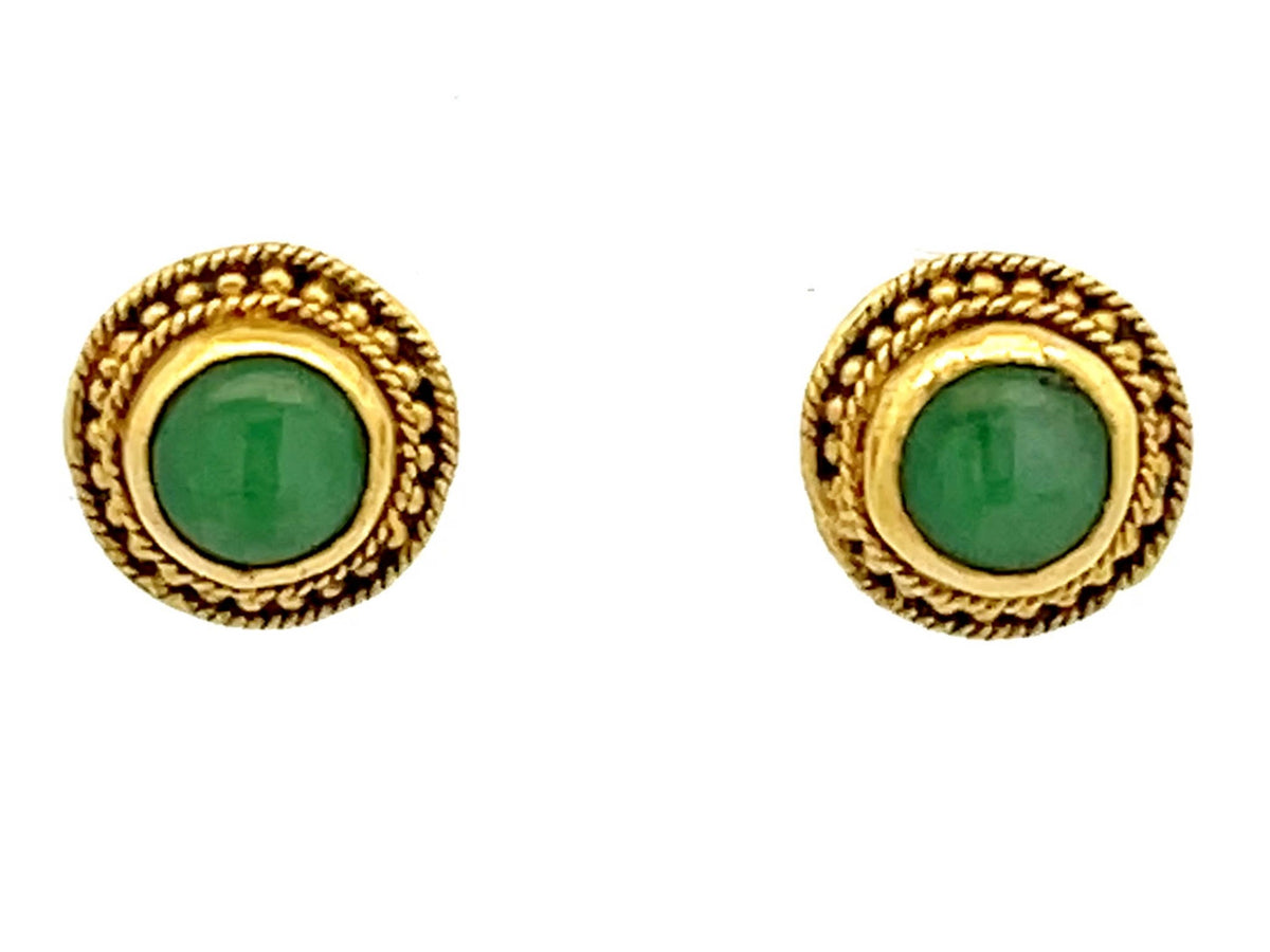 Cabochon Jade Stud Earrings 10k Yellow Gold SOLITAIRE JEWELERS