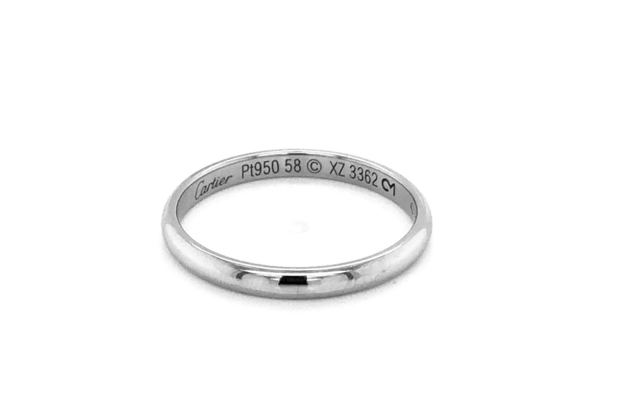 Cartier 1895 Wedding Band Ring Platinum, 2.5 mm Wide Size 8.25