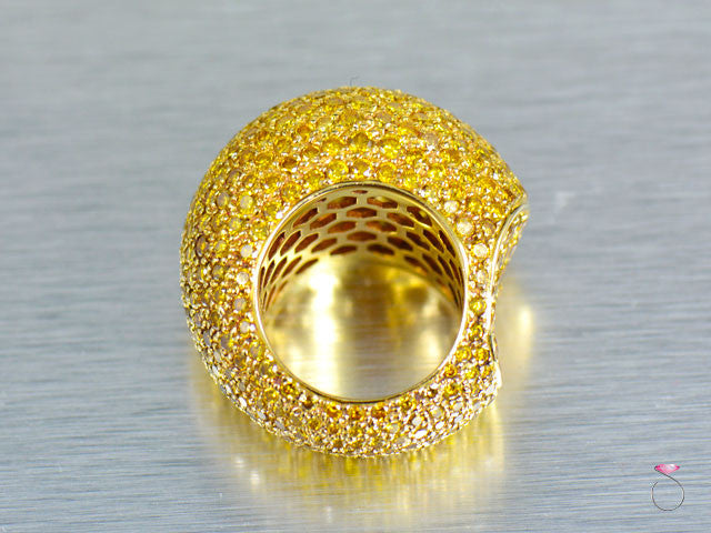 Large ring 12 carat Yellow Diamonds 18 K yellow gold Dome