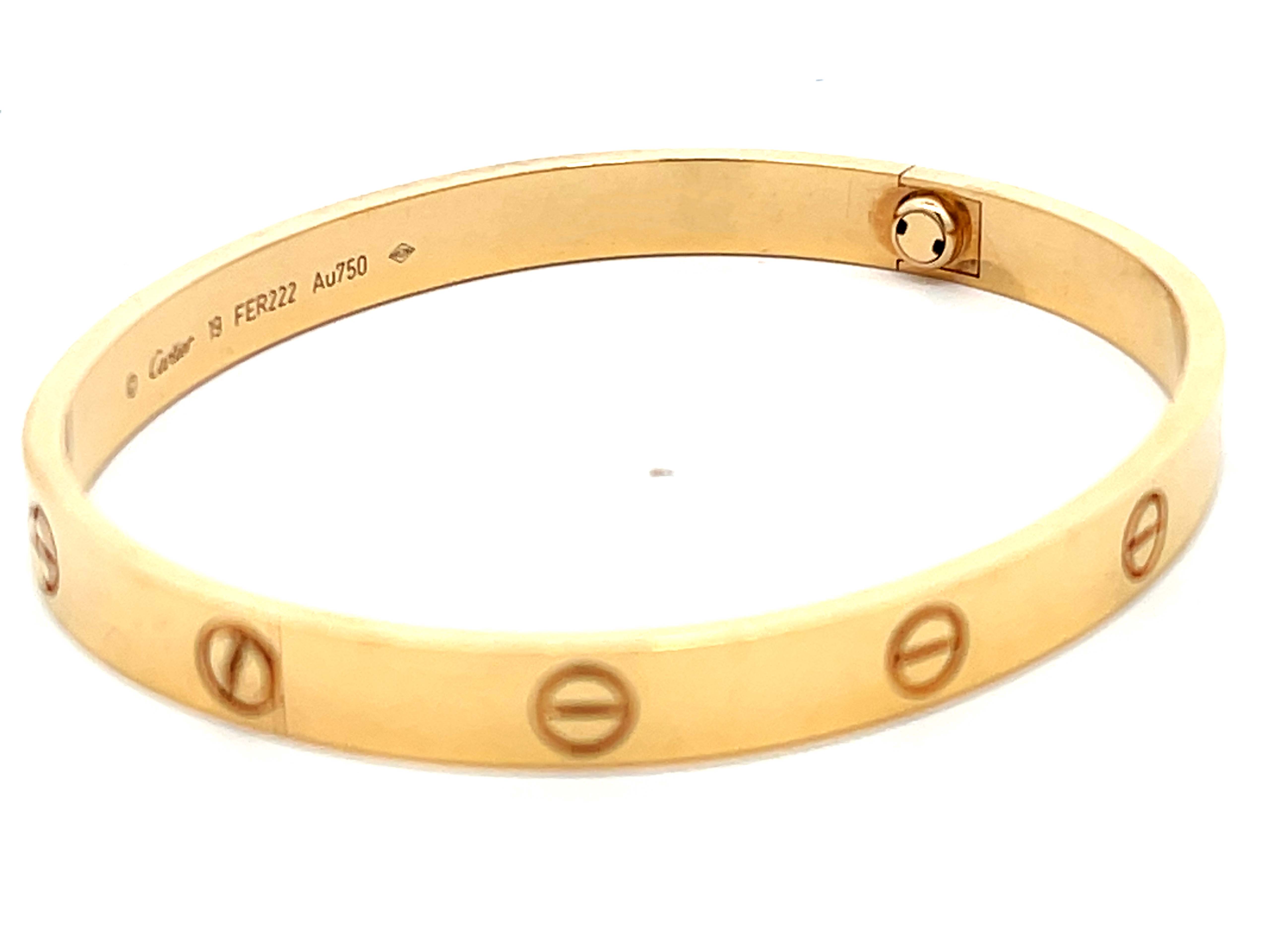 Cartier Love Bracelet 18K Yellow Gold Size 19 With Boxes and Papers