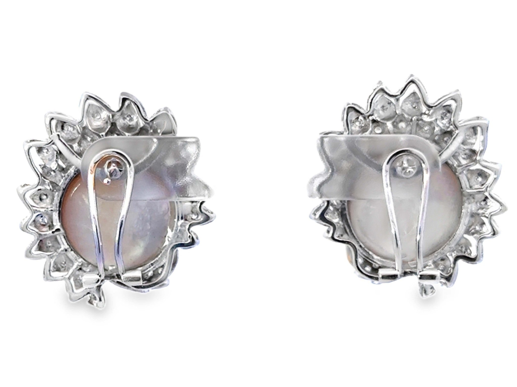 Large Mabe Pearl and Diamond Earrings 14K White Gold