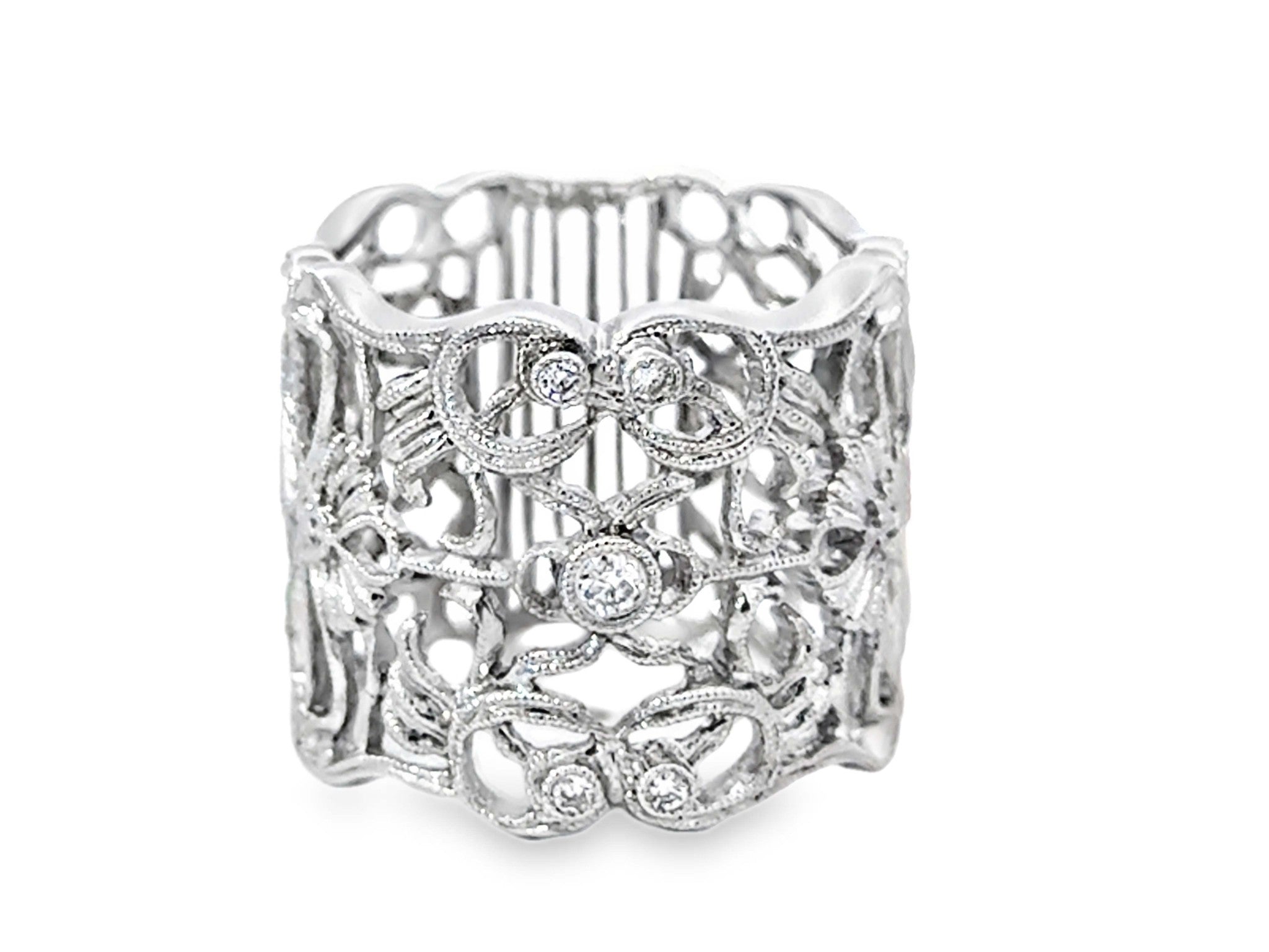 Tall Open Work Floral Lace Diamond Ring 18k White Gold – SOLITAIRE JEWELERS