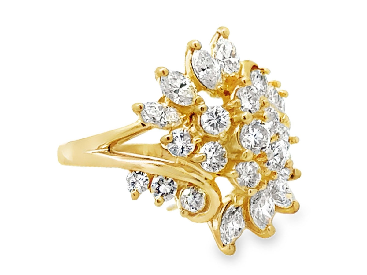 Multi-Diamond Large Cluster Ring 14K Yellow Gold | Solitaire Jewelers ...