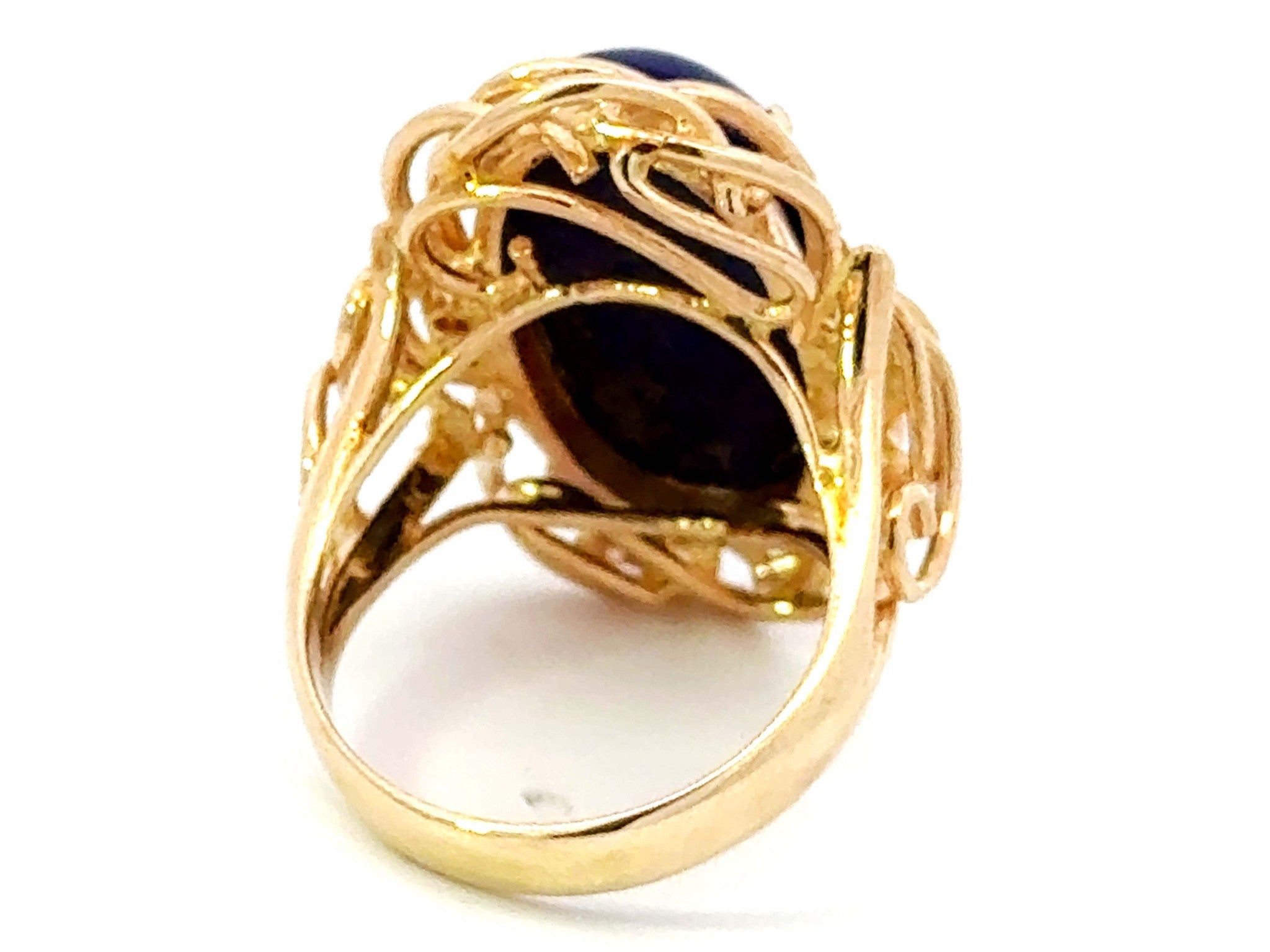 Large Lapis Lazuli Diamond Cocktail Ring 14k Yellow Gold