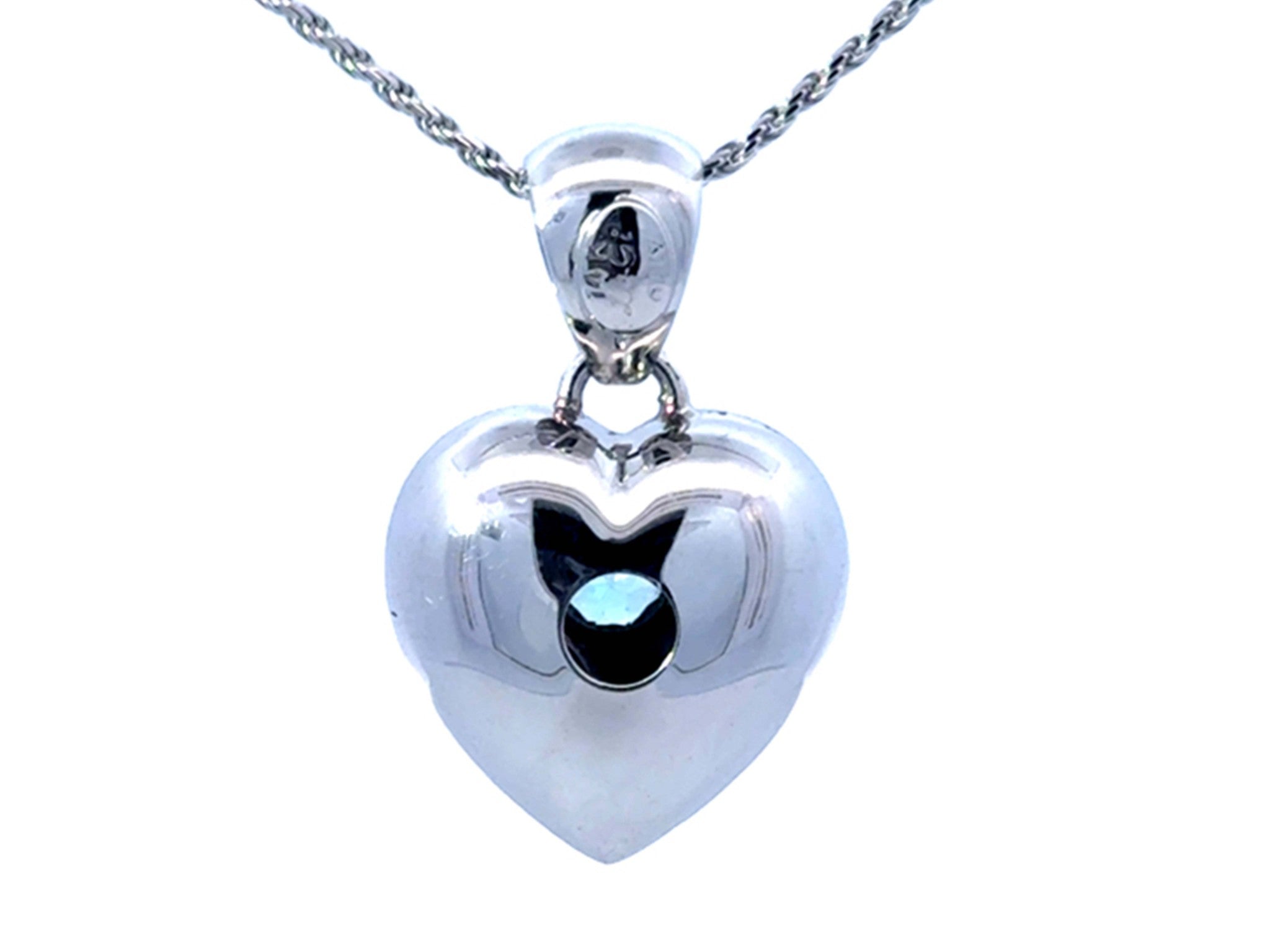 Blue Topaz Flower Studded 3D Heart Necklace 14k White Gold