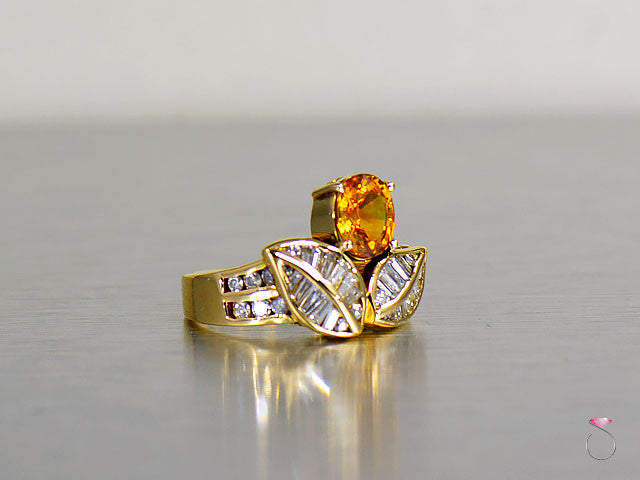 Yellow Sapphire & Diamond flower Design Ring in 18K - Estate Ring in Hawaii