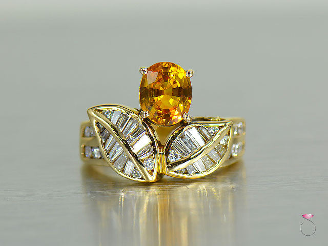 Vintage Yellow Sapphire & Diamond flower Design Ring in 18K