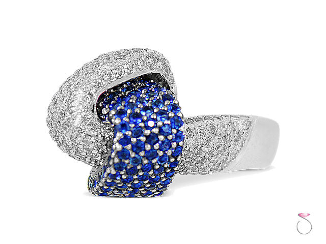 Blue Sapphire 1.00 ct & Diamond 1.00ct Pave Knot Ring in 18K
