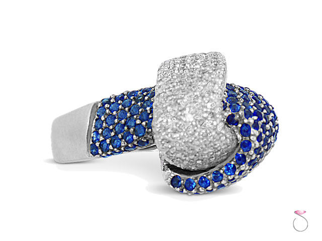1.00ct Blue Sapphire & 1.00ct Diamond Pave Knot Ring in 18K white gold