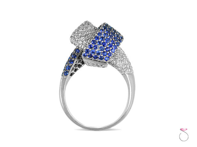 Blue Sapphire 1.00 ct & Diamond 1.00ct Pave Knot Ring in 18K