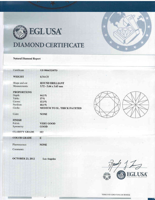 Round shape Diamond EGL Certification