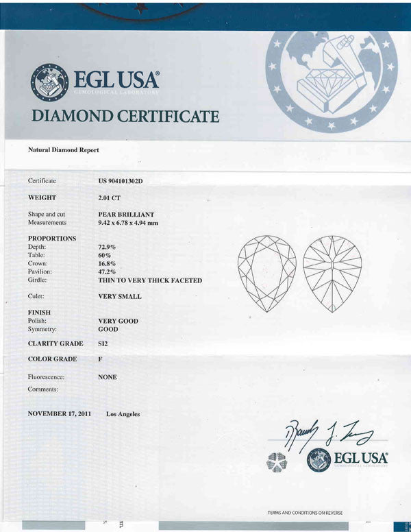 Certifed pear shape diamond
