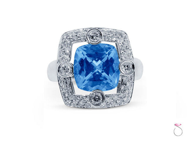 Blue Topaz Square Halo Diamond Ring online Sale Hawaii