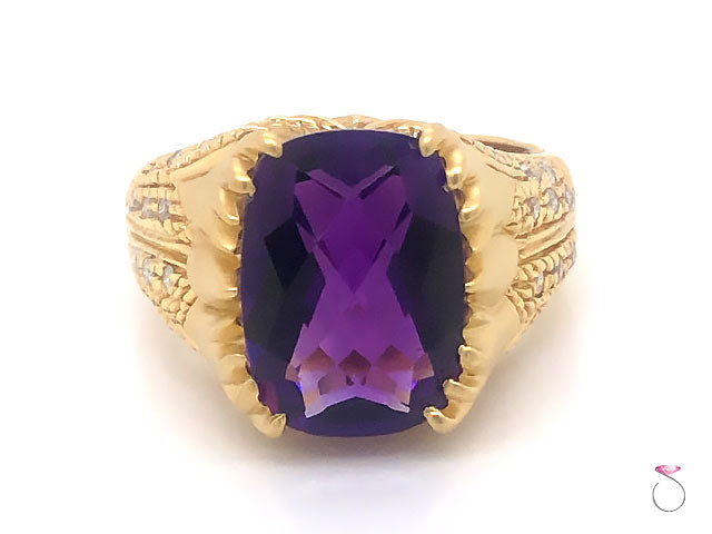Sapphire and Diamond Ring, Unique Designer Amethyst & Diamond Ring, 5.00 Carat, 18K Yellow Gold