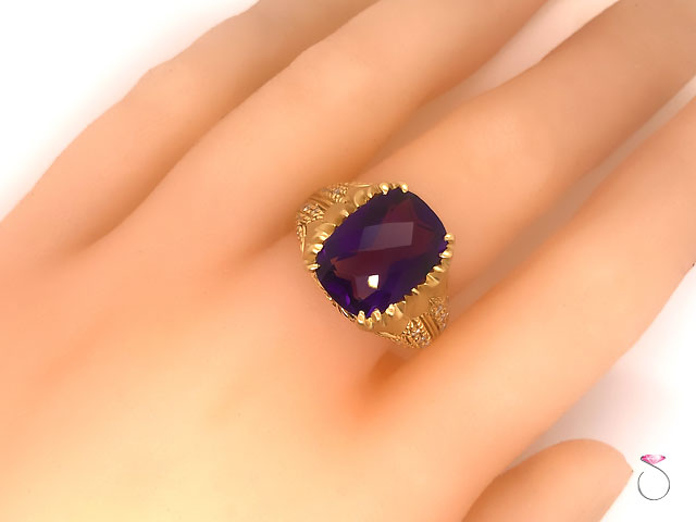 Sapphire and Diamond Ring, Unique Designer Amethyst & Diamond Ring, 5.00 Carat, 18K Yellow Gold