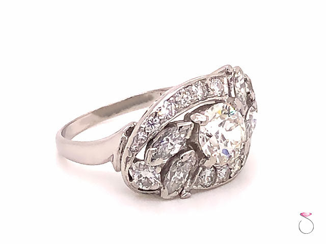 Art Deco Diamond Cluster Halo Platinum Engagement Ring