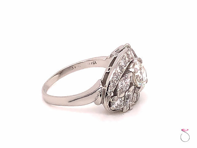 Art Deco Diamond Cluster Halo Platinum Engagement Ring