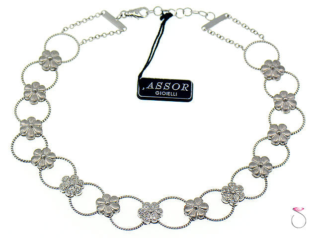 Diamond Flower Design Choker Necklace 18k Gold, 0.70 ctw. By Assor Gioielli