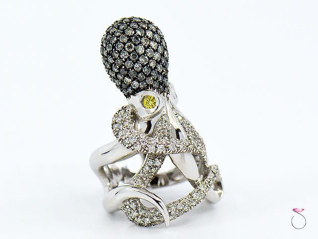 Diamond Designer Octopus Ring in 18K White Gold By Assor Gioielli