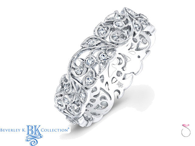 Beverley K Medium Floral Diamond Wedding Band Ring R811DD
