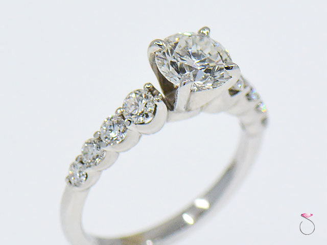 0.92 ct. H, VS1 Round Diamond Solitaire Engagement Ring with 0.41 ct. Accent Diamonds, GIA