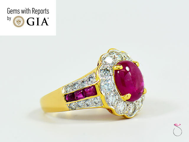 Natural Ruby Diamond Halo Ring in 18k Yellow Gold