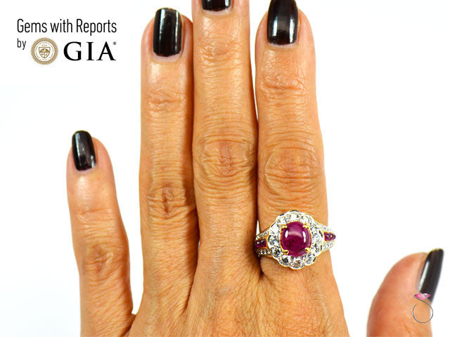 Natural Ruby Diamond Halo Ring in 18k Yellow Gold