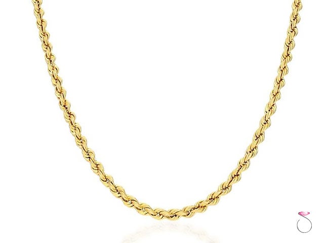 Premium 14K Yellow Gold Diamond Rope Chain Solitaire Jewelers
