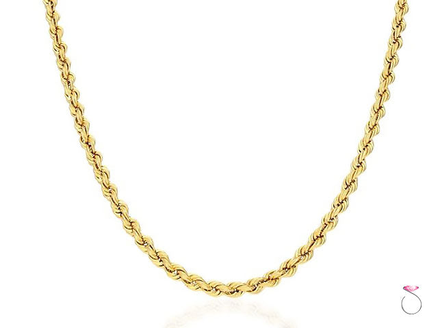 Stylish 14K Yellow Gold Diamond Rope Chain Solitaire Jewelers