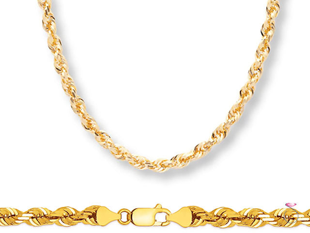 14K Yellow Gold Diamond Cut Rope Chain, 5mm 24"