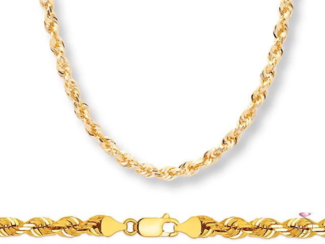 14K Yellow Gold Diamond Cut Rope Chain, 6mm 24"