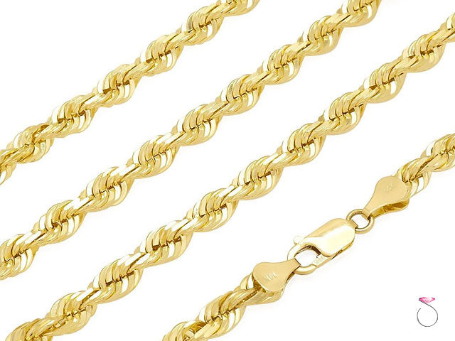 14K Yellow Gold Diamond Cut Rope Chain, 5mm 24"
