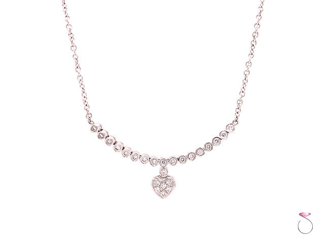 18K White Gold & Diamond Necklace With a Heart Motif On Chain