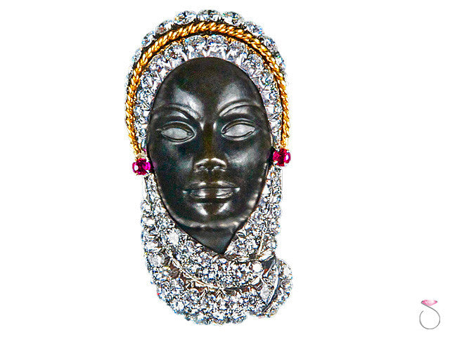 4.60ct Diamond Platinum Onyx Veiled Lady Brooch Hawaii online sale