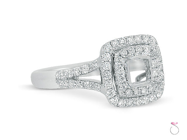 Diamond 0.53ct Cushion Double Halo Engagement Ring Setting in 18K white gold