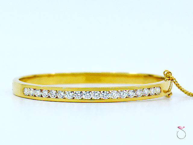 18K Yellow Gold Diamond Bangle Bracelet, Channel set diamonds