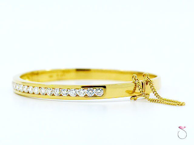 18K Yellow Gold Diamond Bangle Bracelet, Channel set diamonds