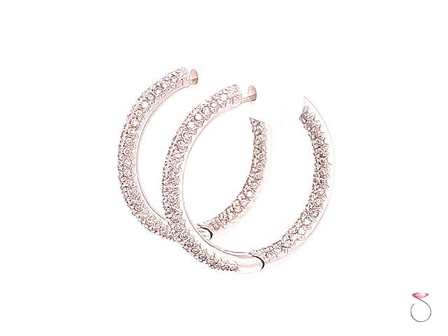 Designer Diamond Pave' 18K Hoop Earrings, 1.50 Carat
