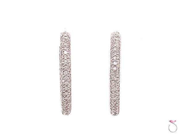 Designer Diamond Pave' 18K Hoop Earrings, 1.50 Carat